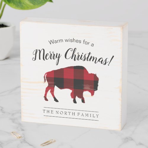 Buffalo Plaid Warm Wishes RedBlack ID603 Wooden Box Sign