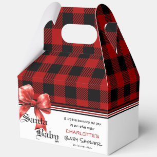 Buffalo Plaid Watercolor Red Bow Baby Shower Favor Boxes