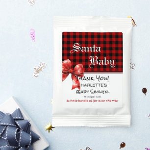 Buffalo Plaid Watercolor Red Bow Baby Shower Hot Chocolate Drink Mix