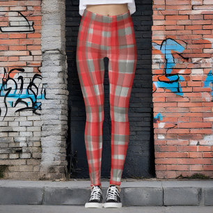 Buffalo plaid watercolor tartan red gray check leggings
