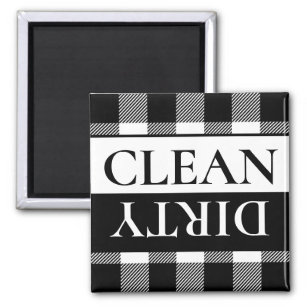 Buffalo Plaid White Black Dirty Clean Dishwasher Magnet