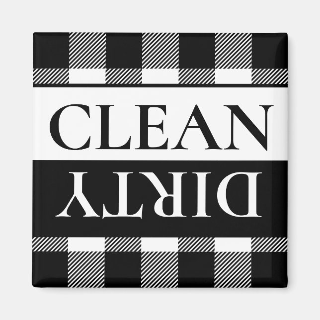 Buffalo Plaid White Black Dirty Clean Dishwasher Magnet (Front)