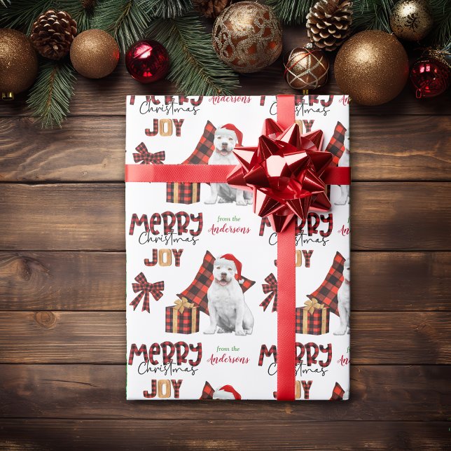 Buffalo Plaid White Pit Bull Dog Christmas Wrapping Paper (Creator Uploaded)