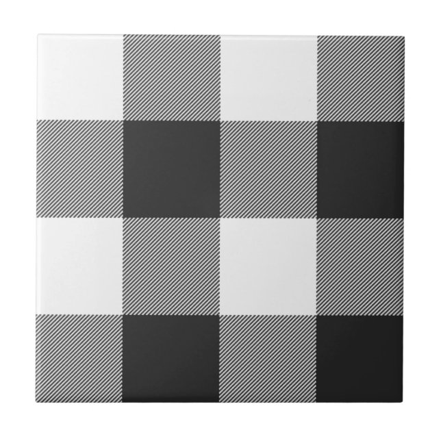 Buffalo Plaid White Tartan Plaid Pattern Ceramic Tile (Front)