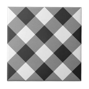 Buffalo Plaid White Tartan Plaid Pattern Diagonal Ceramic Tile