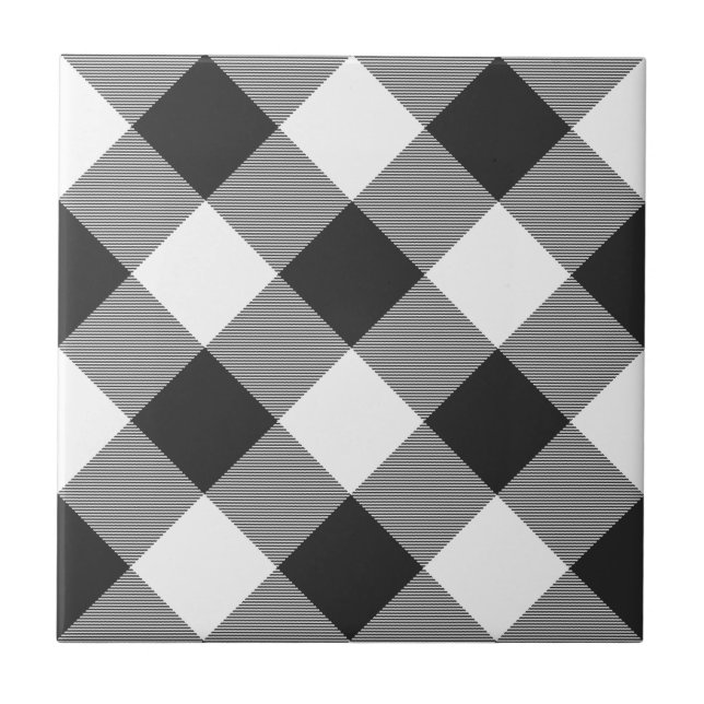 Buffalo Plaid White Tartan Plaid Pattern Diagonal Ceramic Tile (Front)