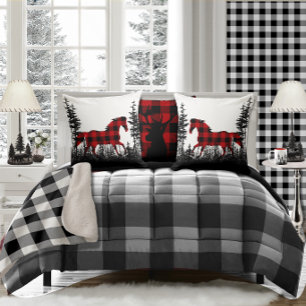 Buffalo Plaid Wild Horse Woodland Pine Tree Forest Throw Pillow