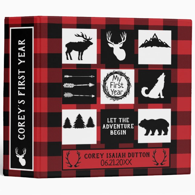 Buffalo Plaid  Wilderness  Baby's First Year Album 3 Ring Binder (Front/Spine)