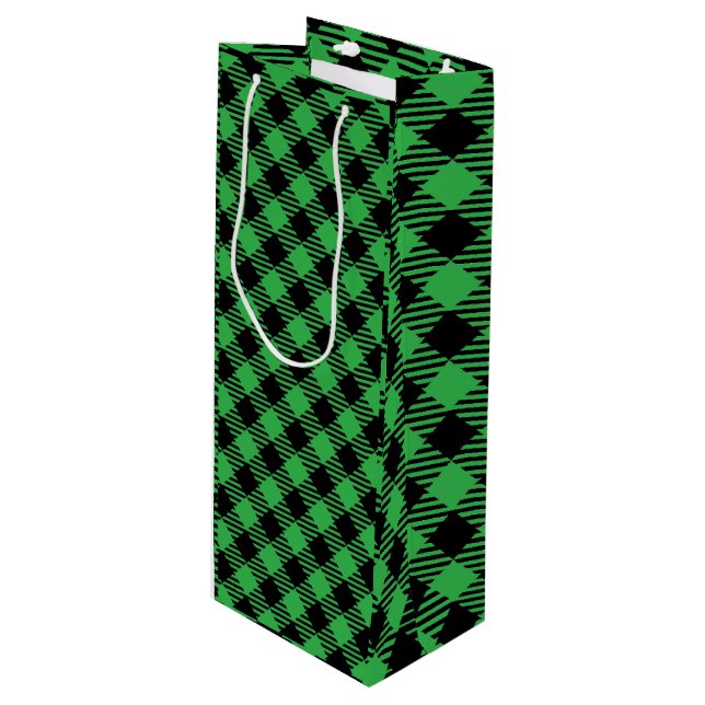 Buffalo Plaid Wine Gift Bag - Personalized Holiday (Front Angled)