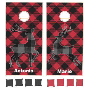 Buffalo Plaid With Buffalo Plaid Reindeer Cornhole Set