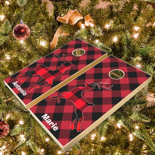 Buffalo Plaid With Buffalo Plaid Reindeer Cornhole Set