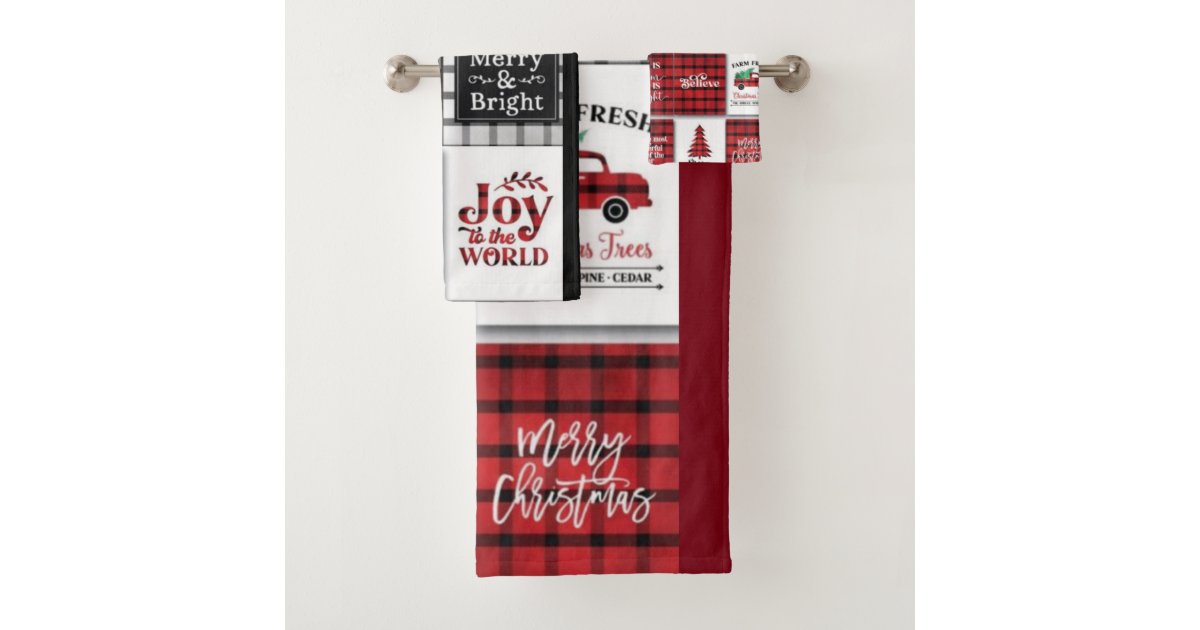 Red Black Lumberjack Buffalo Plaid Pattern Bath Towel Set, Zazzle