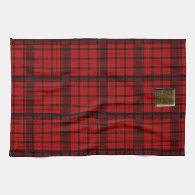 Buffalo Plaid with Maple Leaf ButtonAmerican MoJo  Kitchen Towel (Horizontal)