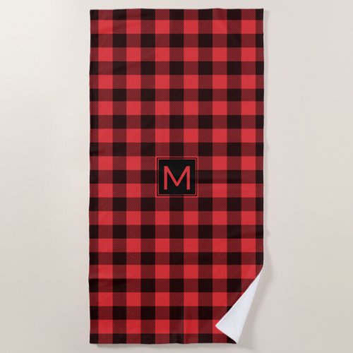 Buffalo Plaid with Monogram Beach Towel