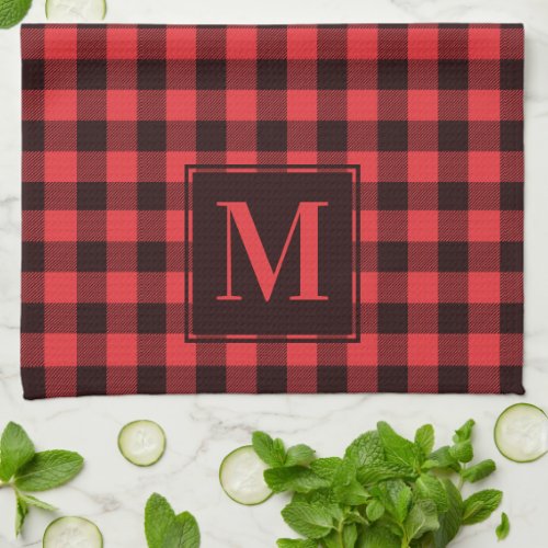 Buffalo Plaid with Monogram Kitchen Towel