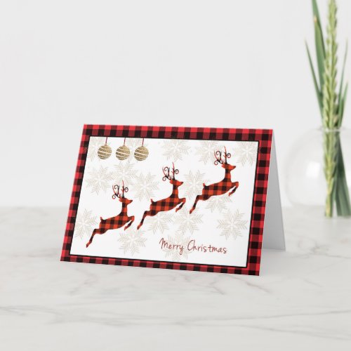 Buffalo Plaid with Red Reindeer Christmas Card