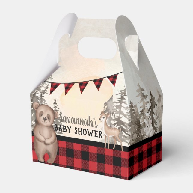 Buffalo Plaid woodland animals Baby Shower Favor Boxes (Front Side)
