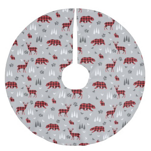 Buffalo Plaid Woodland Animals Pattern Brushed Polyester Tree Skirt
