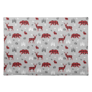 Buffalo Plaid Woodland Animals Pattern Cloth Placemat