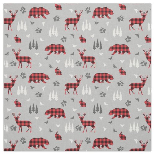 Buffalo Plaid Woodland Animals Pattern Fabric