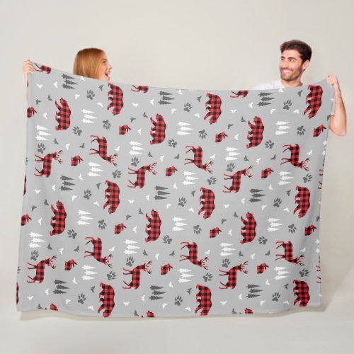 Buffalo Plaid Woodland Animals Pattern Fleece Blanket