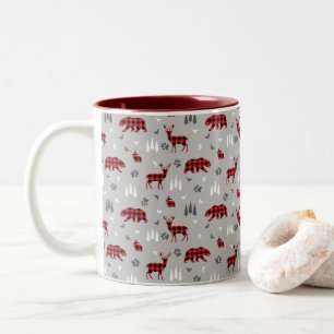 Buffalo Plaid Woodland Animals Pattern Two-Tone Coffee Mug