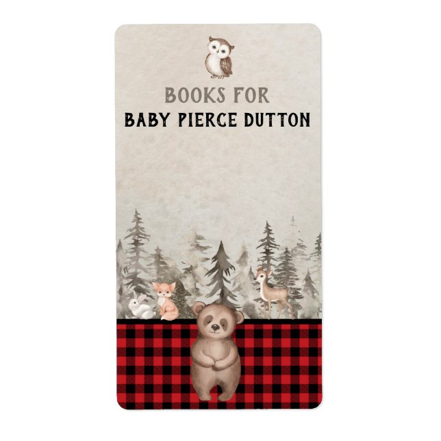 Buffalo Plaid Woodland Books for baby Label (Front)