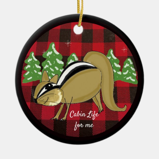 Buffalo Plaid Woodland Cabin Life Ceramic Ornament (Front)