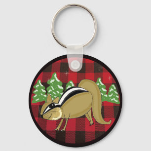 Buffalo Plaid Woodland Chipmunk Holiday Keychain