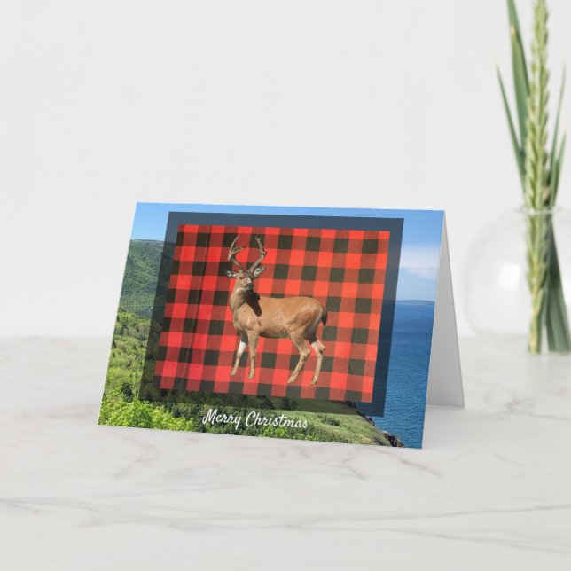  Buffalo Plaid Woodland Deer Christmas Card (Front)