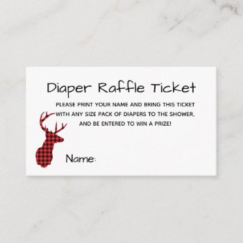 Buffalo Plaid Woodland Diaper Raffle Ticket Enclosure Card by ZenPrintz at Zazzle