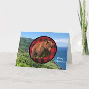 Buffalo Plaid Woodland Grizzly Christmas Card