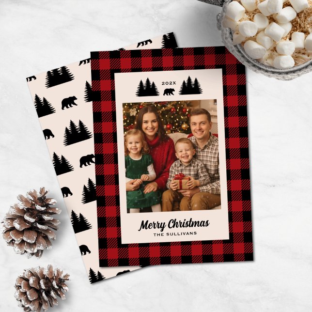 Buffalo Plaid Woodland Photo Holiday Card (Creator Uploaded)