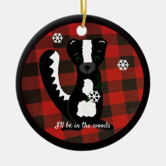 Buffalo Plaid Woodland Skunk Ceramic Ornament