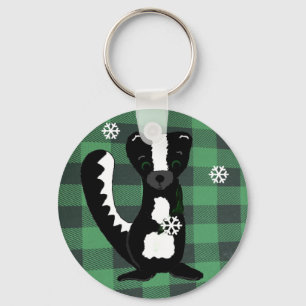Buffalo Plaid Woodland Skunk Keychain