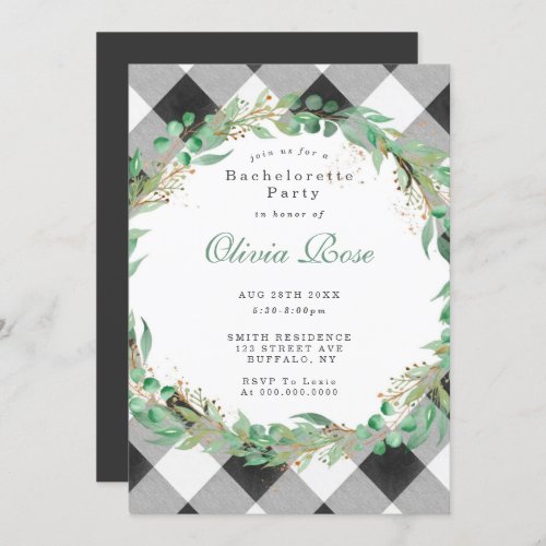 Buffalo Plaid Wreath Bachelorette Party Invitation