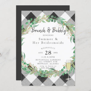 Buffalo Plaid Wreath Gold Bridesmaids Luncheon Invitation