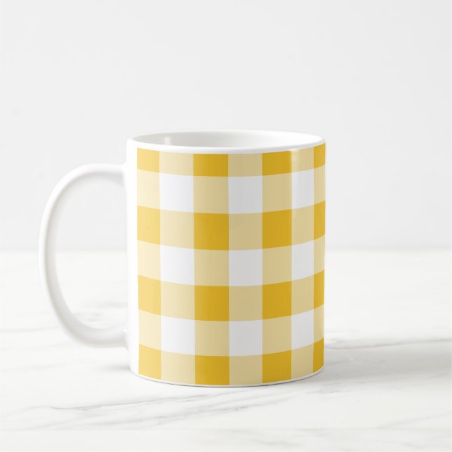 Buffalo Plaid Yellow and White Pattern Coffee Mug (Left)