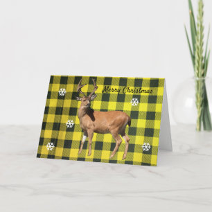 Buffalo Plaid Yellow Woodland Deer Christmas Card