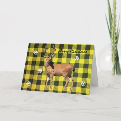  Buffalo Plaid Yellow Woodland Deer Christmas Card