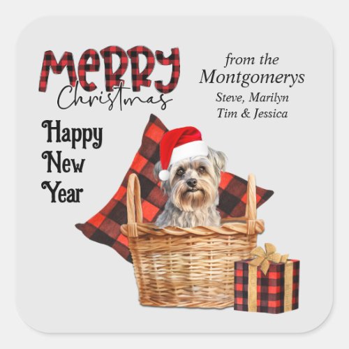 Buffalo Plaid Yorkshire Terrier Dog Christmas Square Sticker