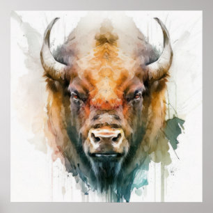 Buffalo Portrait Animal Painting Wildlife Outdoors Poster