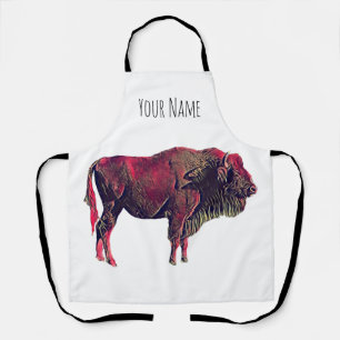 Buffalo Portrait Design For Bison or Wisent Animal Apron