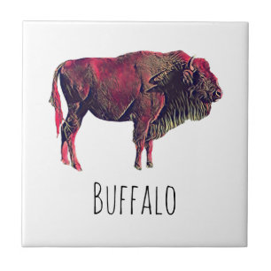 Buffalo Portrait Design For Bison or Wisent Animal Ceramic Tile