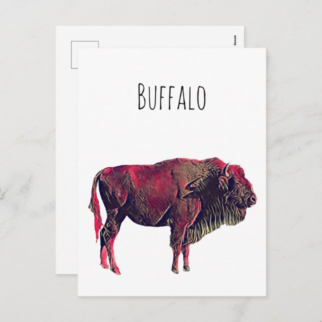 Buffalo Portrait Design For Bison or Wisent Animal Holiday Postcard (Front/Back)