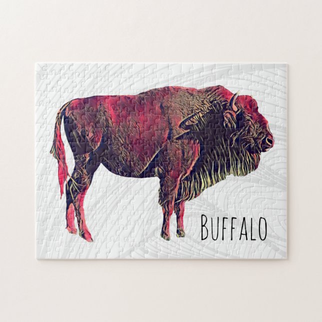 Buffalo Portrait Design For Bison or Wisent Animal Jigsaw Puzzle (Horizontal)
