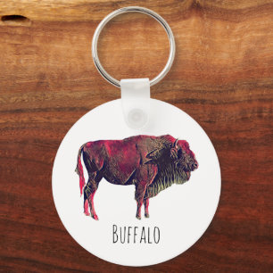 Buffalo Portrait Design For Bison or Wisent Animal Keychain