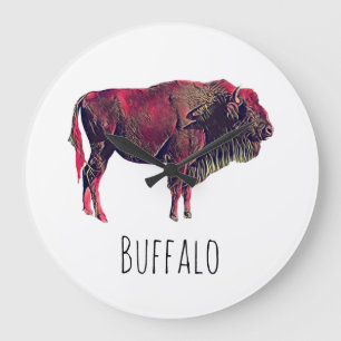 Buffalo Portrait Design For Bison or Wisent Animal Large Clock