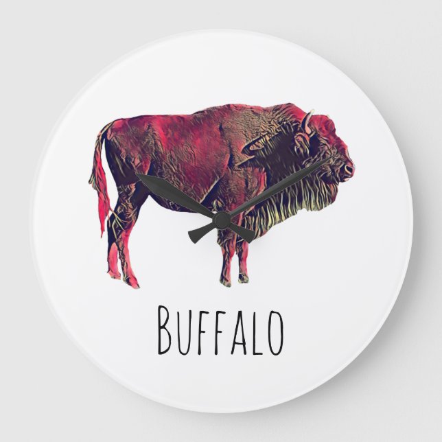 Buffalo Portrait Design For Bison or Wisent Animal Large Clock (Front)