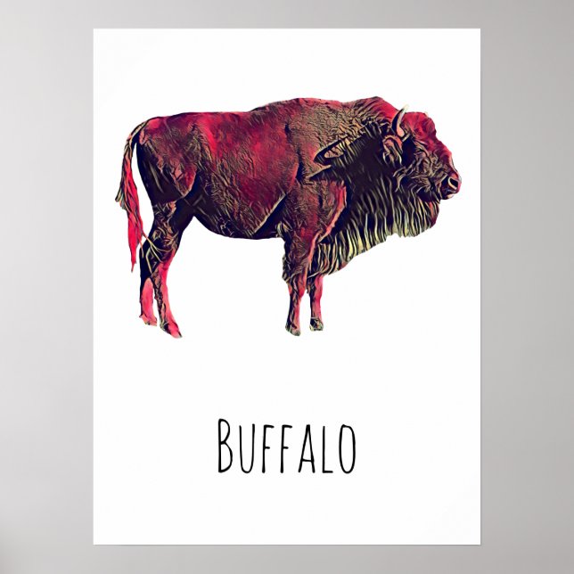 Buffalo Portrait Design For Bison or Wisent Animal Poster (Front)